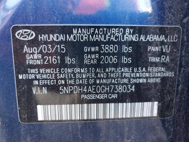 5NPDH4AE0GH738034 - 2016 HYUNDAI ELANTRA SE BLUE photo 13