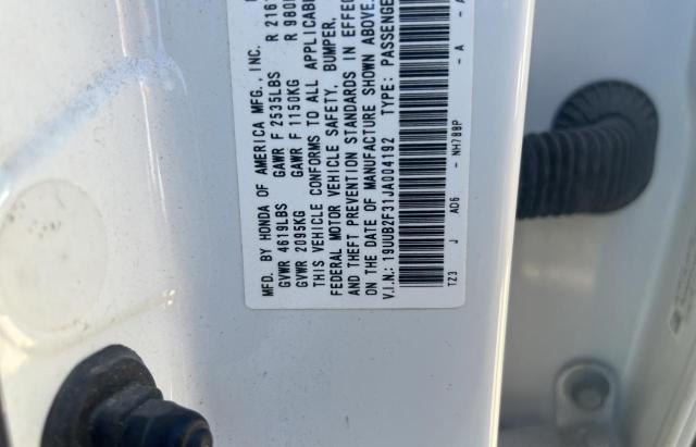 19UUB2F31JA004192 - 2018 ACURA TLX WHITE photo 10