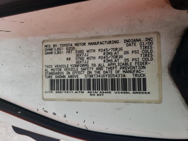 5TBRT3416YS054374 - 2000 TOYOTA TUNDRA ACCESS CAB 白色 照片 12