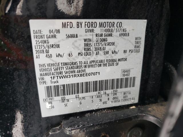 1FTWW31RX8EE07071 - 2008 FORD F350 SRW SUPER DUTY BLACK photo 13