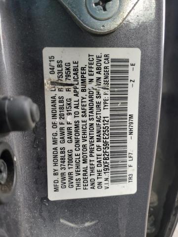 19XFB2F59FE255121 - 2015 HONDA CIVIC LX GRAY photo 12