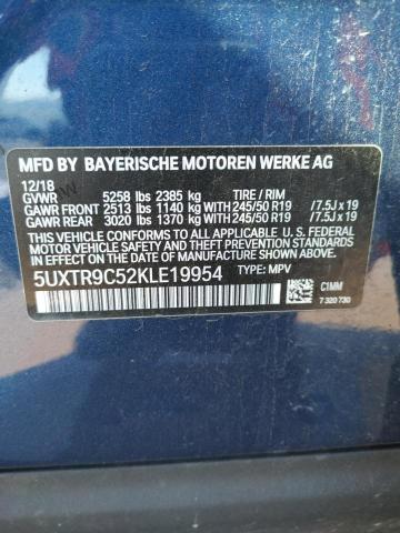 5UXTR9C52KLE19954 - 2019 BMW X3 XDRIVE30I BLUE photo 12