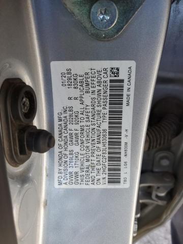 2HGFC2F83LH530636 - 2020 HONDA CIVIC SPORT SILVER photo 12