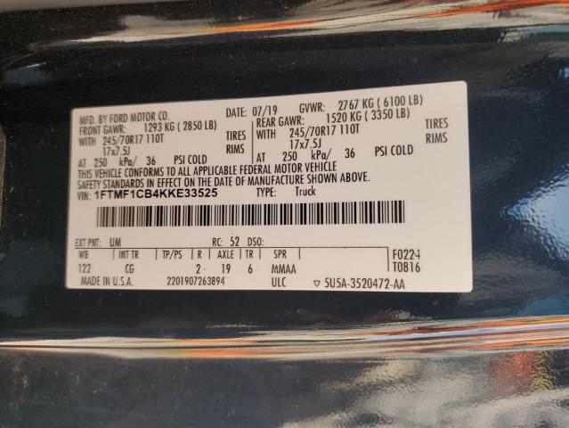 1FTMF1CB4KKE33525 - 2019 FORD F150 BLACK photo 12