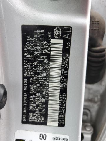 2T1BURHEXHC767552 - 2017 TOYOTA COROLLA L SILVER photo 12