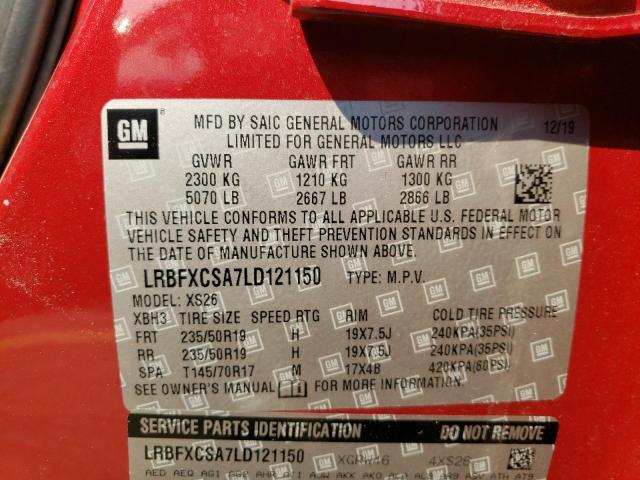 LRBFXCSA7LD121150 - 2020 BUICK ENVISION ESSENCE RED photo 13