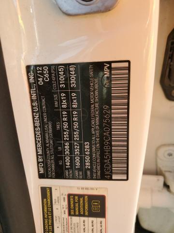 4JGDA5HB9CA075629 - 2012 MERCEDES-BENZ ML 350 4MATIC WHITE photo 12