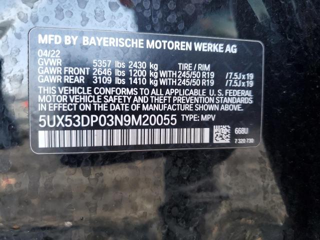 5UX53DP03N9M20055 - 2022 BMW X3 XDRIVE30I BLACK photo 12