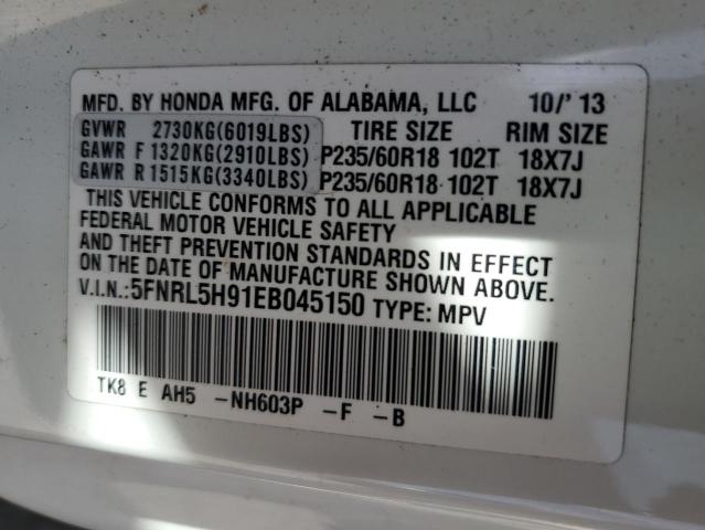 5FNRL5H91EB045150 - 2014 HONDA ODYSSEY TOURING WHITE photo 14