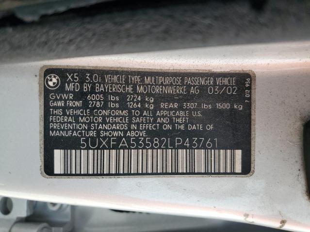 5UXFA53582LP43761 - 2002 BMW X5 3.0I SILVER photo 12