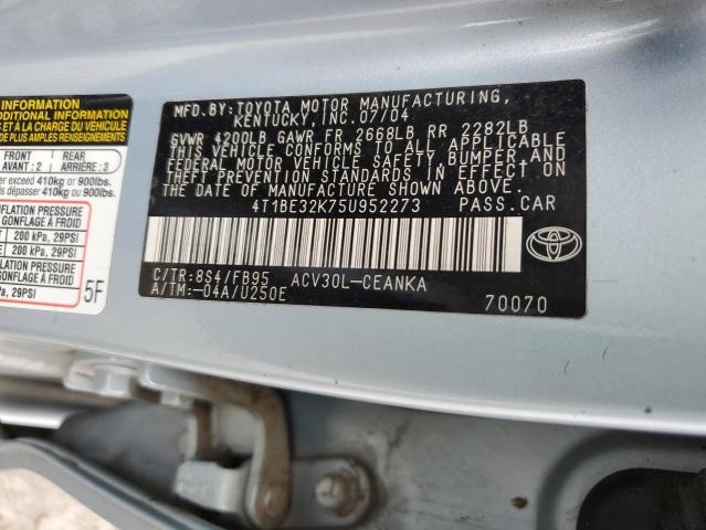 4T1BE32K75U952273 - 2005 TOYOTA CAMRY LE BLUE photo 12