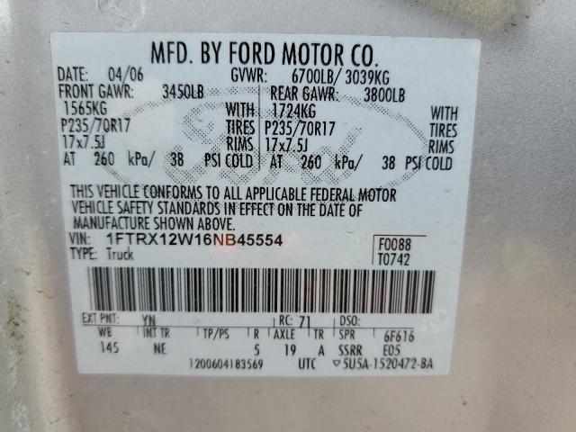 1FTRX12W16NB45554 - 2006 FORD F150 GRAY photo 12