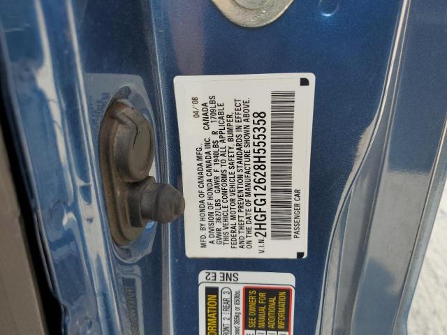 2HGFG12628H555358 - 2008 HONDA CIVIC LX BLUE photo 12