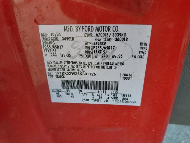 1FTRX02W35KB81126 - 2005 FORD F150 RED photo 12