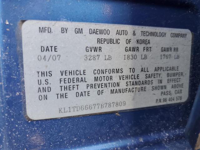 KL1TD66677B787809 - 2007 CHEVROLET AVEO BASE Mavi foto 12