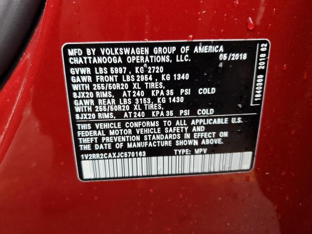 1V2RR2CAXJC570163 - 2018 VOLKSWAGEN ATLAS SEL RED photo 14