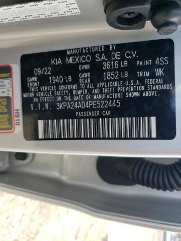 3KPA24AD4PE522445 - 2023 KIA RIO LX SILVER photo 12