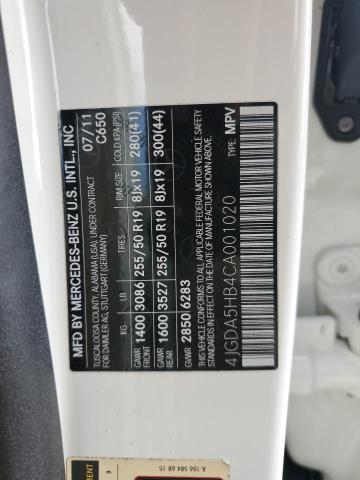 4JGDA5HB4CA001020 - 2012 MERCEDES-BENZ ML 350 4MATIC WHITE photo 13