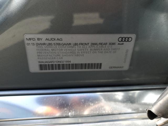 WAUAGAFD1DN021994 - 2013 AUDI A8 QUATTRO GRAY photo 12