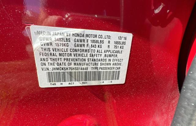 JHMGK5H75HS014448 - 2017 HONDA FIT EX RED photo 10