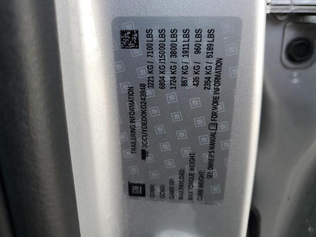 3GCUYDED0KG243948 - 2019 CHEVROLET SILVERADO K1500 LT SILVER photo 12