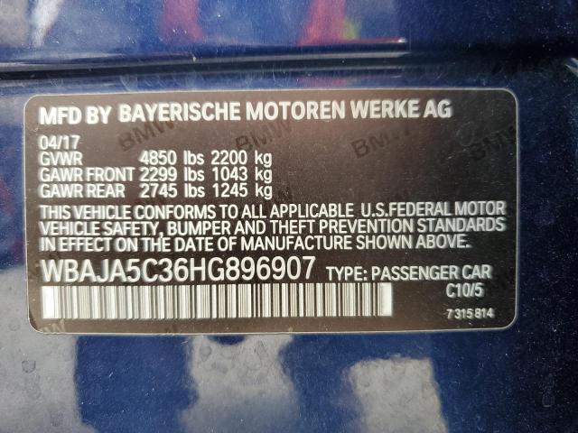 WBAJA5C36HG896907 - 2017 BMW 530 I BLUE photo 13