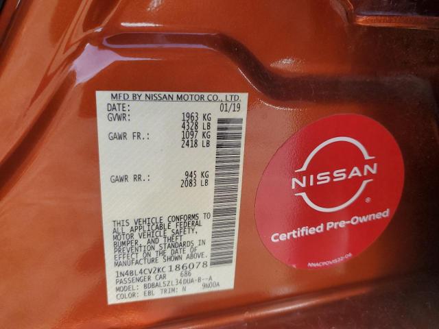 1N4BL4CV2KC186078 - 2019 NISSAN ALTIMA SR ORANGE photo 12