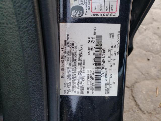 3FAHP0HA6BR170965 - 2011 FORD FUSION SE BLACK photo 12