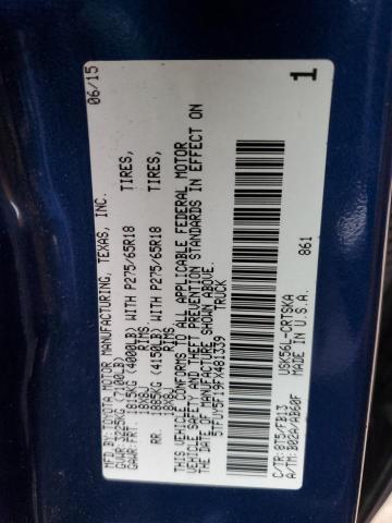 5TFUY5F19FX481339 - 2015 TOYOTA TUNDRA DOUBLE CAB SR/SR5 BLUE photo 12