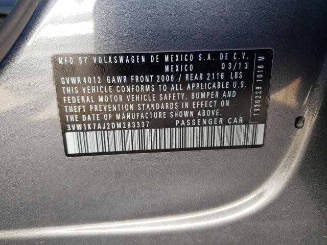 3VW1K7AJ2DM283337 - 2013 VOLKSWAGEN JETTA BASE 灰色 照片 12