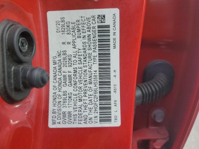 2HGFC2F66LH535814 - 2020 HONDA CIVIC LX RED photo 13