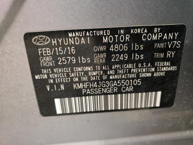 KMHFH4JG3GA550105 - 2016 HYUNDAI AZERA LIMITED GRAY photo 13