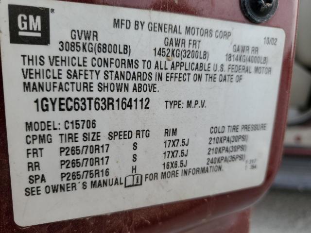 1GYEC63T63R164112 - 2003 CADILLAC ESCALADE LUXURY MAROON photo 13