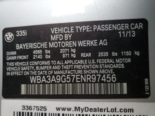 WBA3A9G57ENR97456 - 2014 BMW 335 I SILVER photo 12