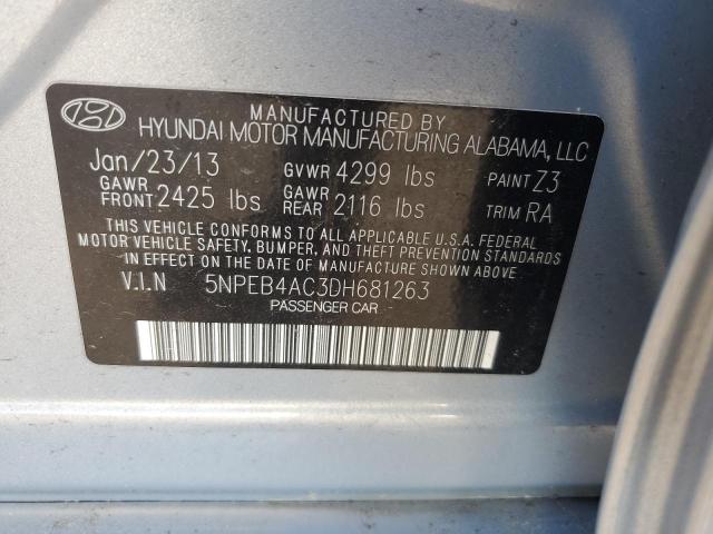 5NPEB4AC3DH681263 - 2013 HYUNDAI SONATA GLS BLUE photo 12