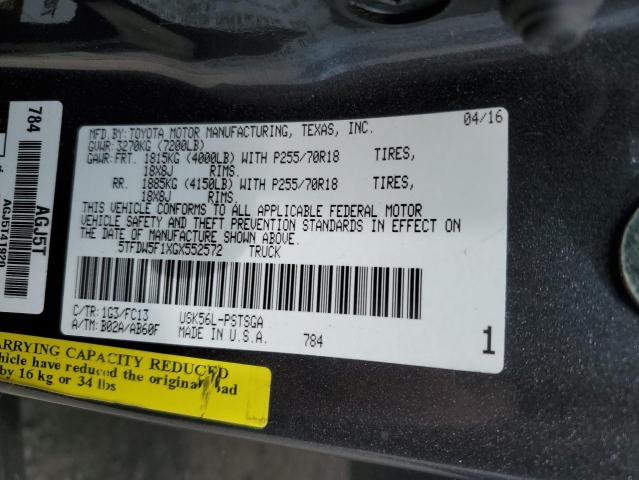 5TFDW5F1XGX552572 - 2016 TOYOTA TUNDRA CREWMAX SR5 GRAY photo 12