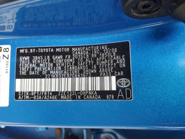 2T1KR32E97C641673 - 2007 TOYOTA COROLLA MA XR BLUE photo 14