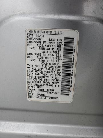 JN8AS58T09W051815 - 2009 NISSAN ROGUE S SILVER photo 12