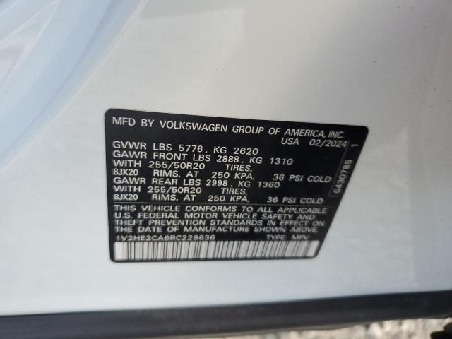 1V2HE2CA6RC229636 - 2024 VOLKSWAGEN ATLAS CROS SE WHITE photo 13
