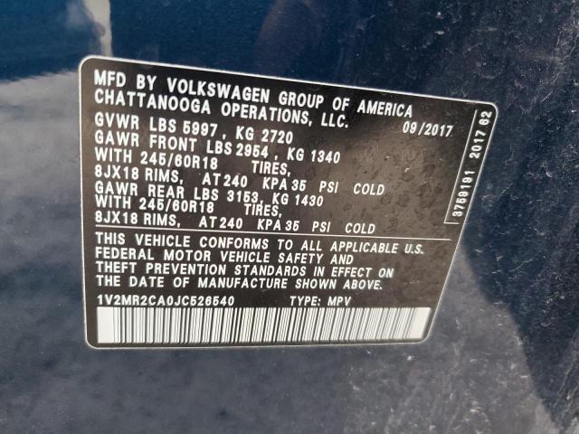 1V2MR2CA0JC526540 - 2018 VOLKSWAGEN ATLAS SEL BLUE photo 13