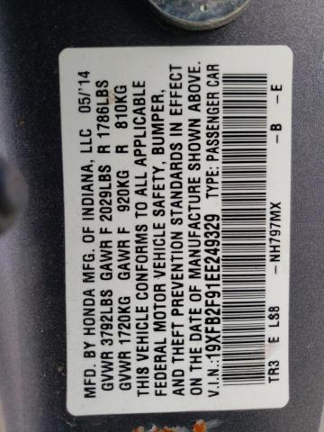 19XFB2F91EE249329 - 2014 HONDA CIVIC EXL ნაცრისფერი ფოტო 12