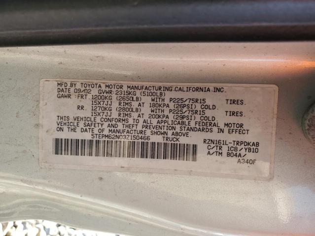 5TEPM62N03Z150466 - 2003 TOYOTA TACOMA SILVER photo 12