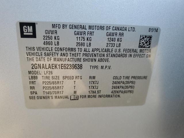 2GNALAEK1E6239638 - 2014 CHEVROLET EQUINOX LS SILVER photo 12