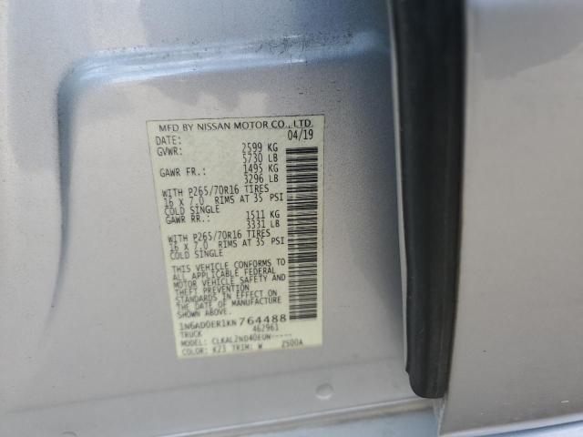 1N6AD0ER1KN764488 - 2019 NISSAN FRONTIER S SILVER photo 12