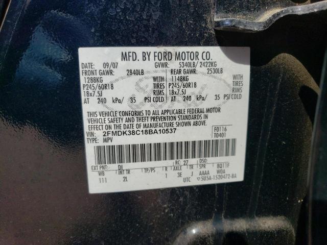 2FMDK38C18BA10537 - 2008 FORD EDGE SEL BLUE photo 13