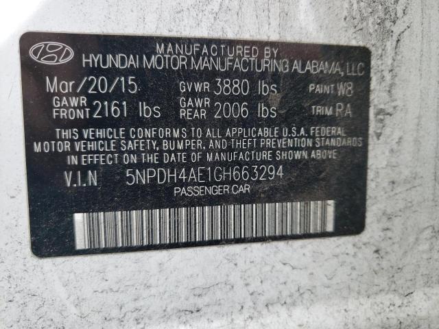 5NPDH4AE1GH663294 - 2016 HYUNDAI ELANTRA SE WHITE photo 12