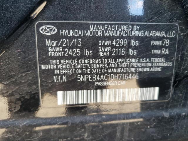 5NPEB4AC1DH716446 - 2013 HYUNDAI SONATA GLS BLACK photo 12