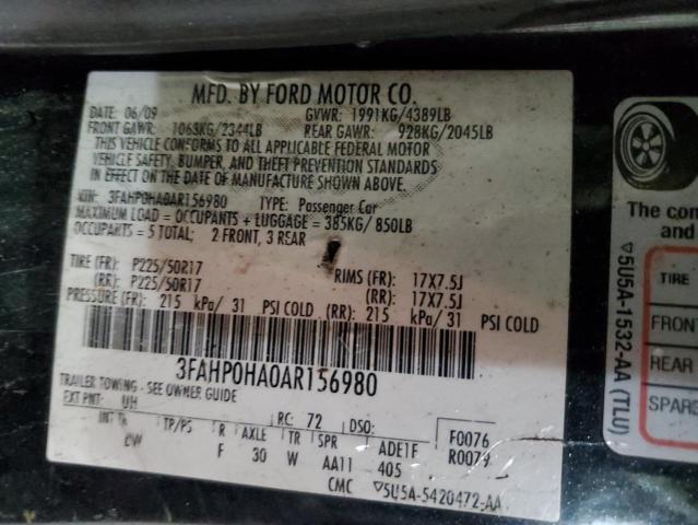 3FAHP0HA0AR156980 - 2010 FORD FUSION SE BLACK photo 13