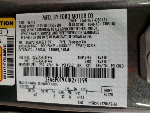 3FA6P0T9XJR271199 - 2018 FORD FUSION SE CHARCOAL photo 13