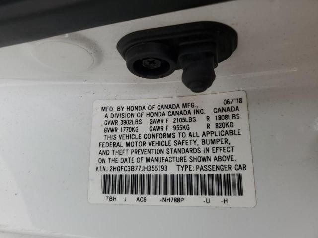 2HGFC3B77JH355193 - 2018 HONDA CIVIC EXL WHITE photo 12